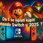 Nintendo Switch u 2025: Da li se i dalje isplati kupovina? Promotivna ilustracija Nintendo Switch OLED konzole sa Joy-Con kontrolerima i popularnim naslovima igara u pozadini