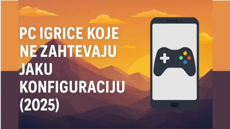 Ilustracija računara sa slabijom konfiguracijom i retro stilizovanim PC igricama iz 2025. godine