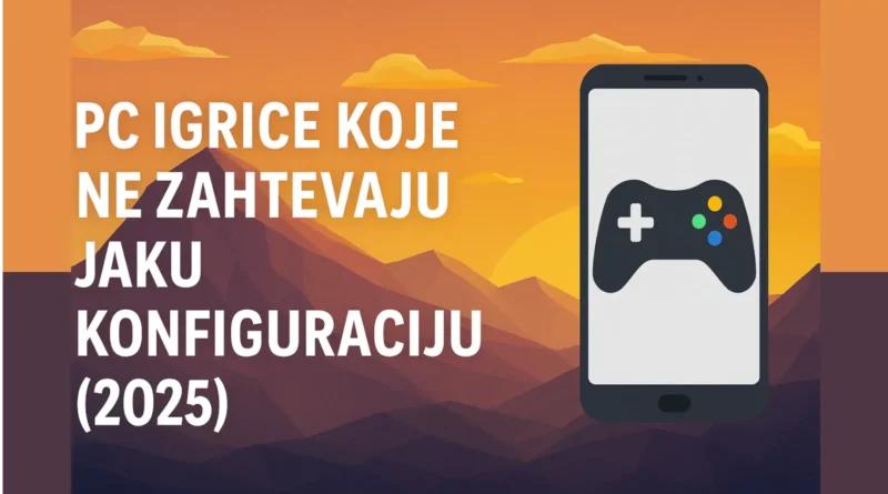 10 PC igara koje ne zahtevaju jaku konfiguraciju (2025 verzija) Ilustracija računara sa slabijom konfiguracijom i retro stilizovanim PC igricama iz 2025. godine