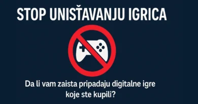 Naslovna slika za sajt igrice.techfokus.rs sa retro i modernim gejming elementima zaustavite ubijanje igrica