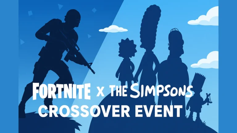 Fortnite x The Simpsons crossover event – siluete likova u plavom digitalnom pejzažu
