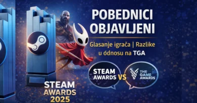 Steam Nagrade 2025: „Hollow Knight: Silksong“ je apsolutni kralj, zajednica rekla svoje Steam nagrade 2025: grafika sa trofejem, Steam logom i porukom „Pobednici objavljeni“, uz poređenje Steam Awards vs The Game Awards.
